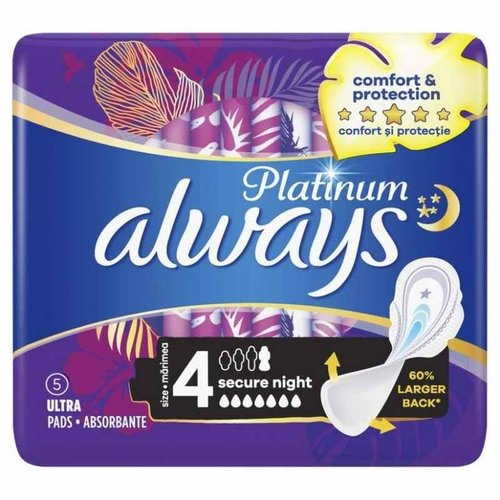 Always Always Maandverband, Platinum Secure Night , Size 4, 5st Always Always Maandverband, Platinum Secure Night , Size 4, 5st