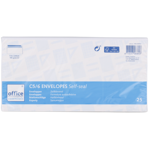Office essentials Office essentials Enveloppen C5/6 zelfklevend 25 stuks Office essentials Office essentials Enveloppen C5/6 zelfklevend 25 stuks