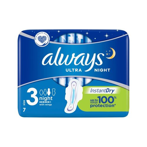 Always Always Maandverband, Ultra Night, Size 3, 7st Always Always Maandverband, Ultra Night, Size 3, 7st