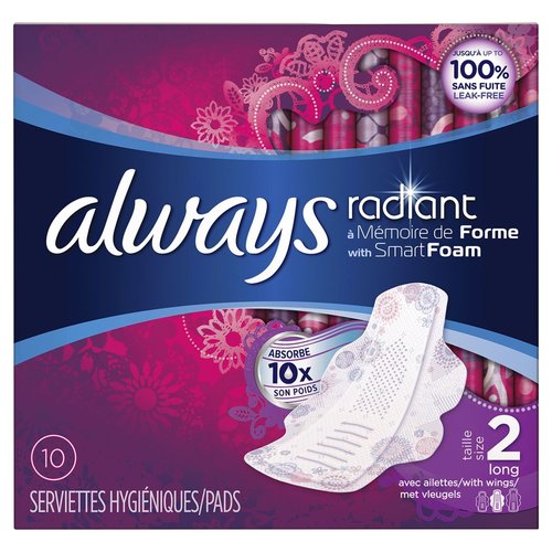 Always Always Radiant Smart Foam Size 2 Long met Vleugels. 10 Pads Maandverband Always Always Radiant Smart Foam Size 2 Long met Vleugels. 10 Pads Maandverband