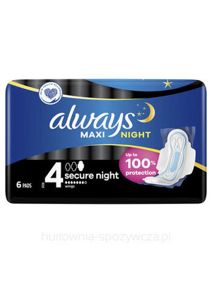 Always Always Maandverband, Maxi Secure Night, Size 4, 6 st