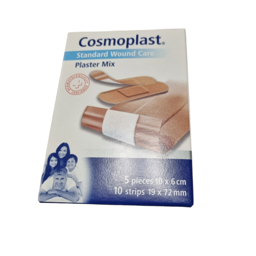 Cosmoplast Pleister en Strips om te knippen 15 st(5 pieces-10 x 6 cm/10 strips 19 x 72 mm)