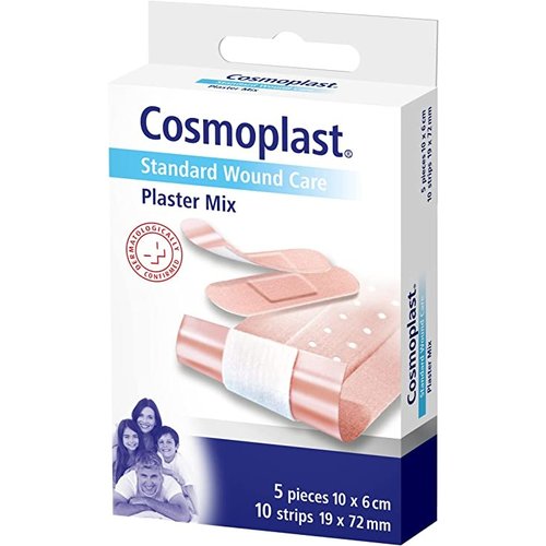 Cosmoplast Pleister en Strips om te knippen 15 st(5 pieces-10 x 6 cm/10 strips 19 x 72 mm)