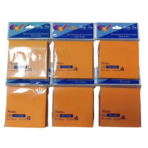 HengXin Super Sticky Notes Memoblok 6 stuks x100 vel - 76 x76mm - Oranje