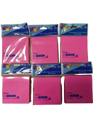 HengXin Super Sticky Notes Memoblok 6 stuks x 100 vel - 76 x76mm - Roze