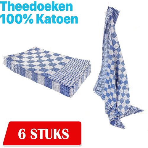 Kitchen Towel Theedoek,Doekje, Keukendoek Blauw 100% Katoen, Boerenblok 65 x 65 cm 6 stuks