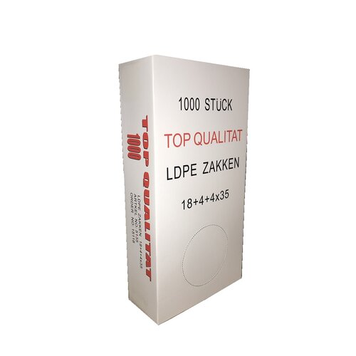Top Qualitat Zak, Zijvouwzak,Polyzak, LDPE, 18+4+4 X 35cm, 18my, transparant rood