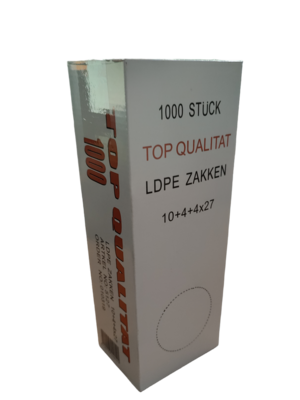 Top Qualitat Zak,Zijvouwzak, LDPE, 10 +4+4 x 27cm 1000 stuks transparant