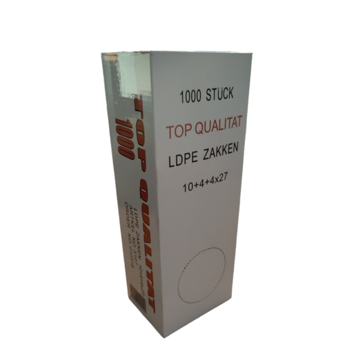 Top Qualitat Zak,Zijvouwzak, LDPE, 10 +4+4 x 27cm 1000 stuks transparant Top Qualitat Zak,Zijvouwzak, LDPE, 10 +4+4 x 27cm 1000 stuks transparant