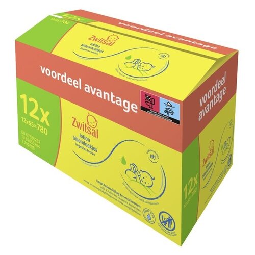 Zwitsal Voordeelpak Zwitsal Lotion Billendoekjes  65 vel Babydoekjes x 12 pak