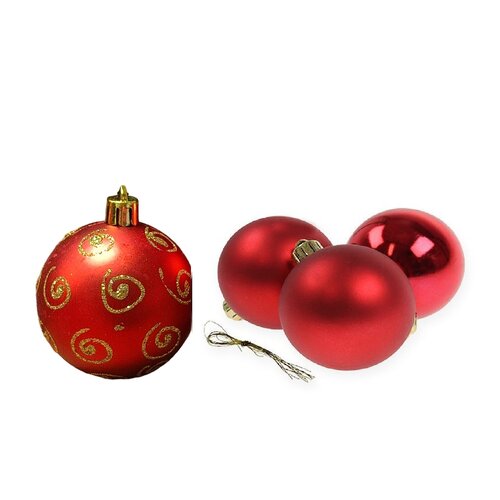 Rode, Glitter, Matt en Glansen Kerstballen 6 cm
