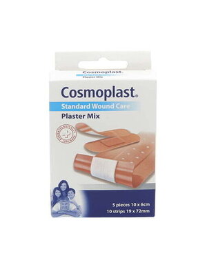 Cosmoplast Pleister en Strips om te knippen 15 st(5 pieces-10 x 6 cm/10 strips 19 x 72 mm)