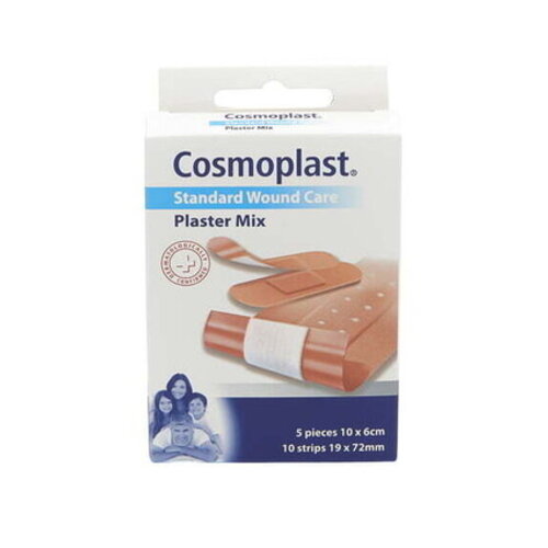 Cosmoplast Pleister en Strips om te knippen 15 st(5 pieces-10 x 6 cm/10 strips 19 x 72 mm)