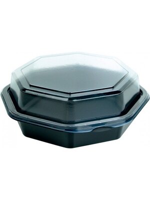 Duni Plastic saladebak met vaste deksel, zwart/trans 16x16x6 cm