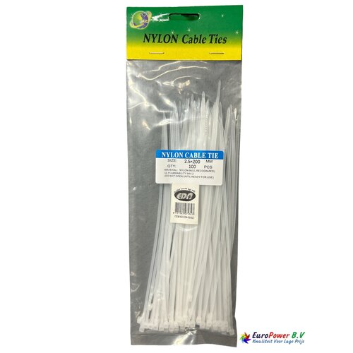 Eda Eda Nylon Cable Ties, Kabelbinders Wit 2,5x200 mm x 100 stuks