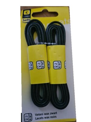 Sorbo Koordveters zwart 75 cm, rond gevlochten veter 3mm