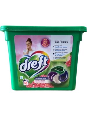Dreft Dreft Wasmiddel Pods 4 in1 Ultimate Care Vleugje Rose 16 Wasbeurten  (16 x 26 g) 416 gr