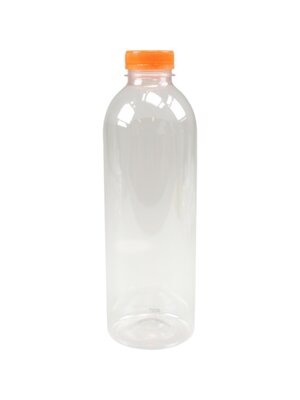 Onbekend Fles, petfles, PET, met oranje dop, 1000cc, transparant