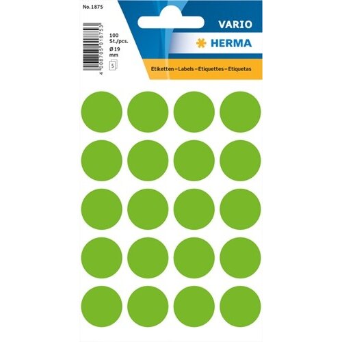 Etiket HERMA 1875 rond 19mm groen 100stuks Etiket HERMA 1875 rond 19mm groen 100stuks