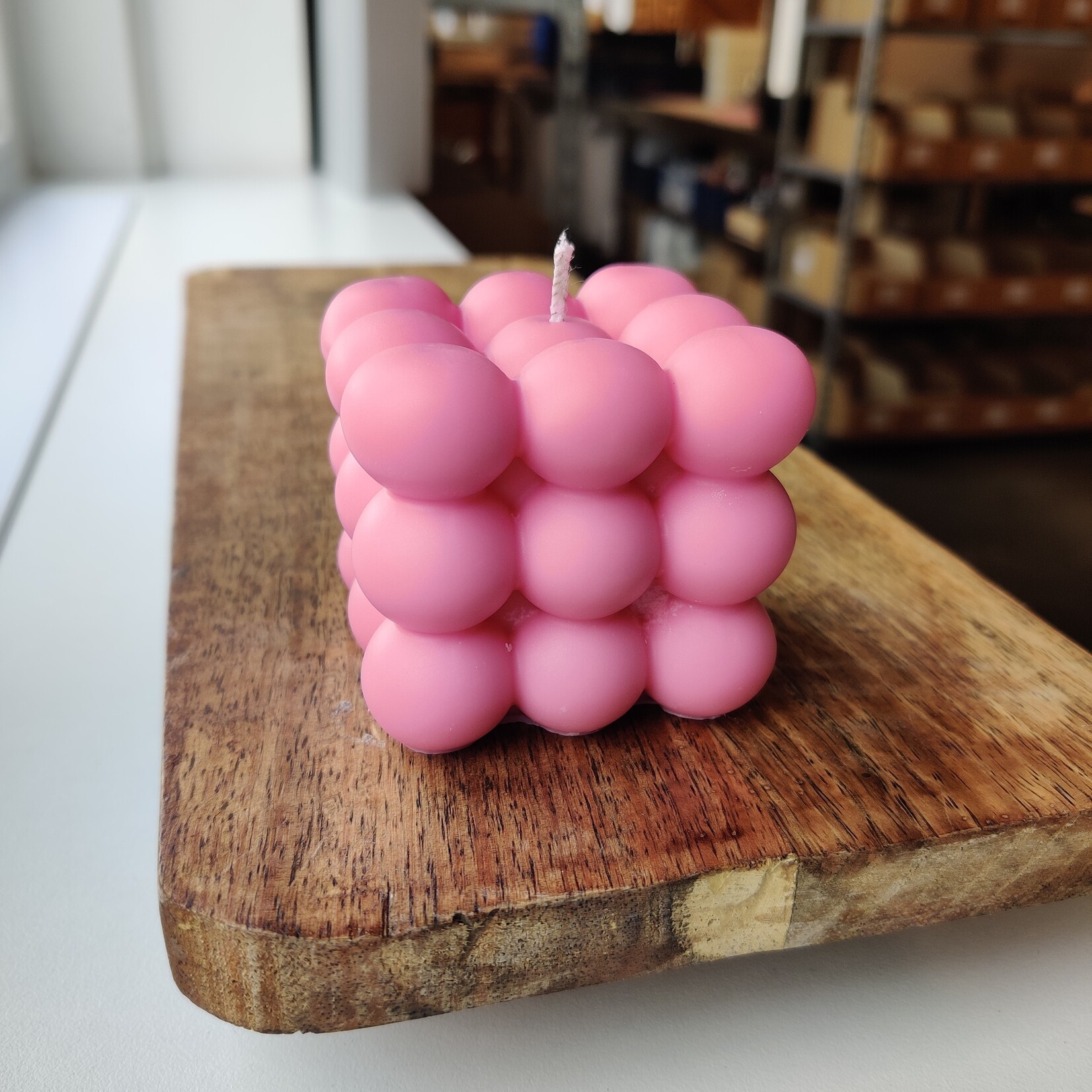 Rapeseed wax candle - bubble cube - pink