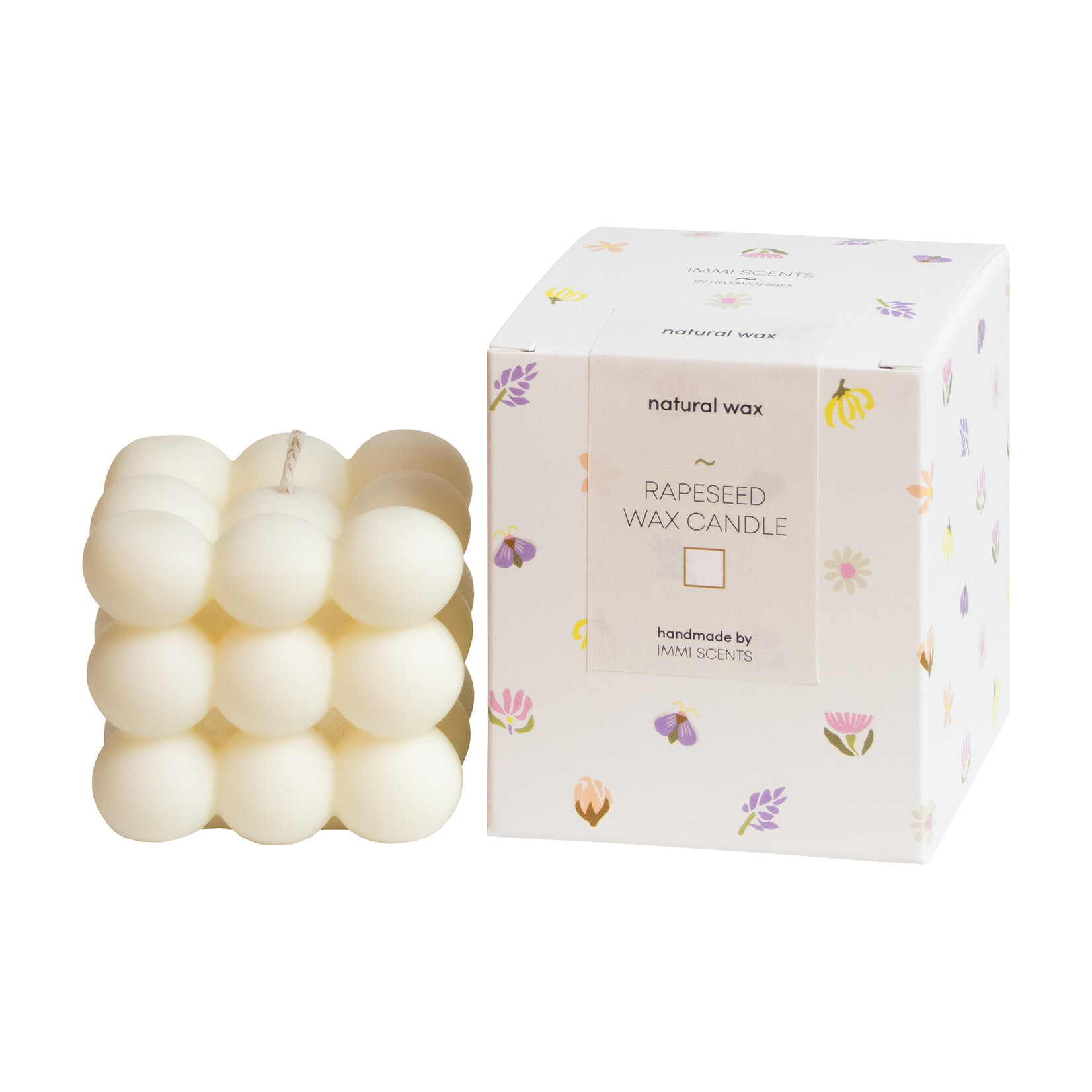 Rapeseed wax candle - bubble cube - white