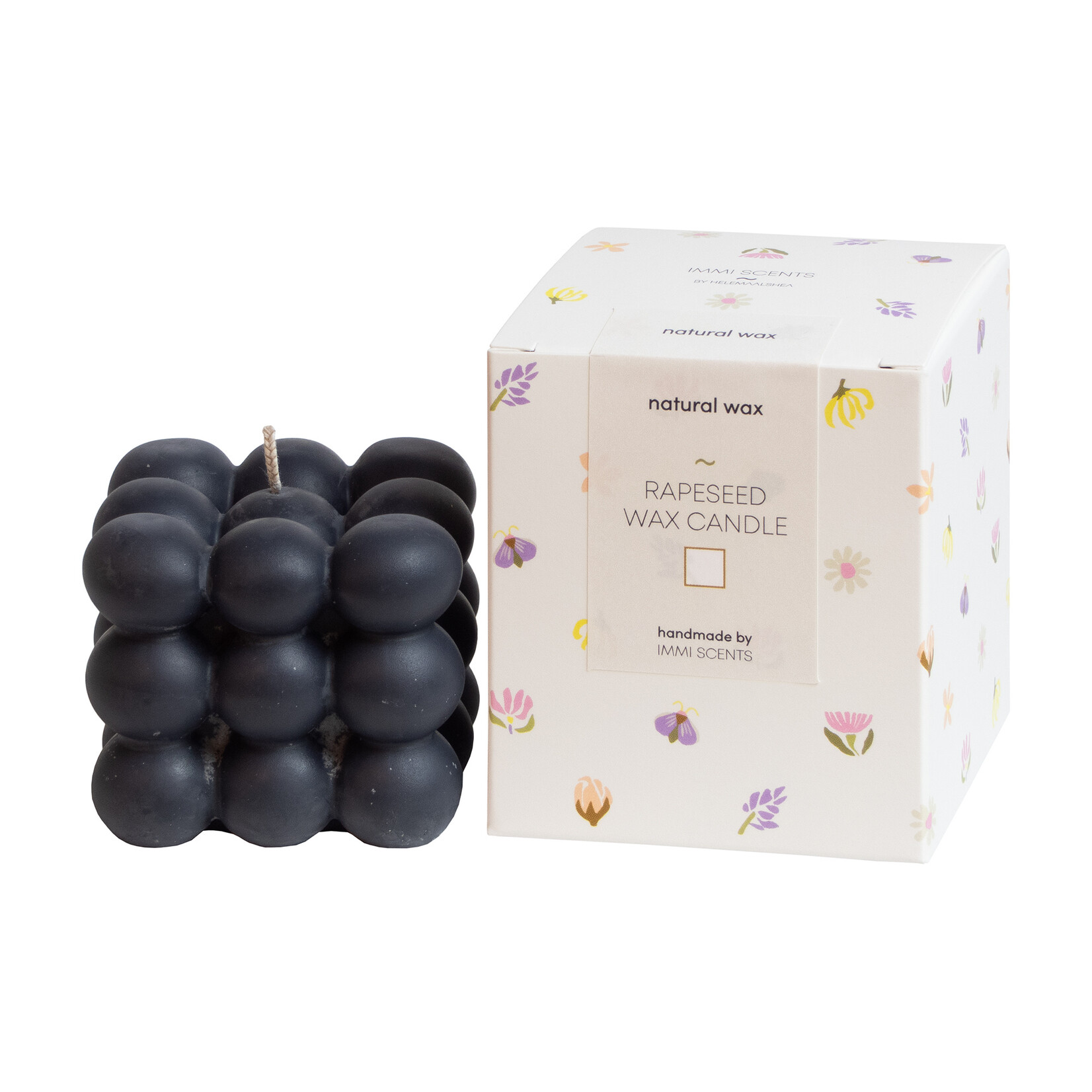 Rapeseed wax candle - bubble cube - black