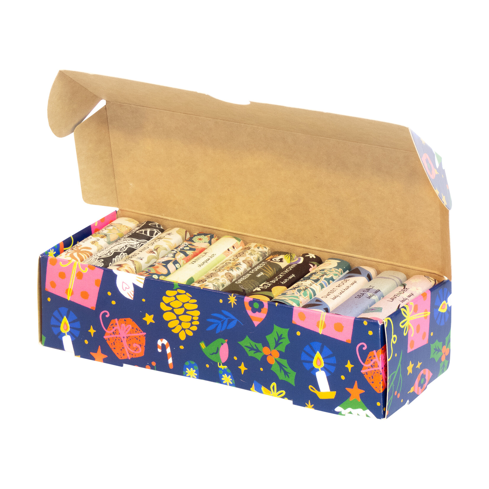 Kerst Cadeauset met 12 kleine zeepjes handgemaakte zeepjes.
