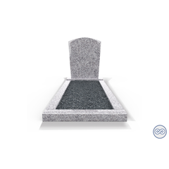 Grafsteenwinkel Staande grafsteen model 'Toog' met omranding en donker grind in de kleur Glittery White