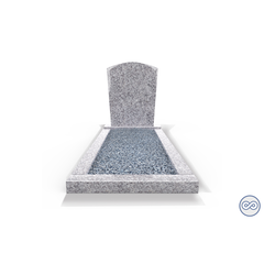 Grafsteenwinkel Staande grafsteen model 'Toog' met omranding en licht grind in de kleur Glittery White
