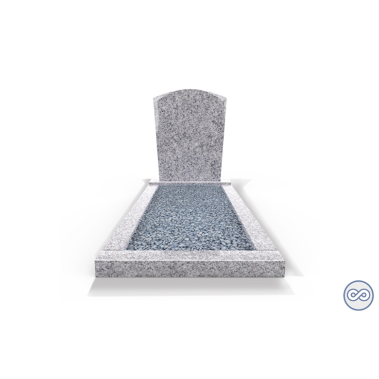 Grafsteenwinkel Staande grafsteen model 'Toog' met omranding en licht grind in de kleur Glittery White