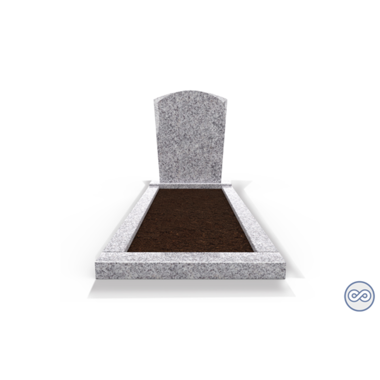 Grafsteenwinkel Staande grafsteen model 'Toog' met omranding en grond in de kleur Glittery White