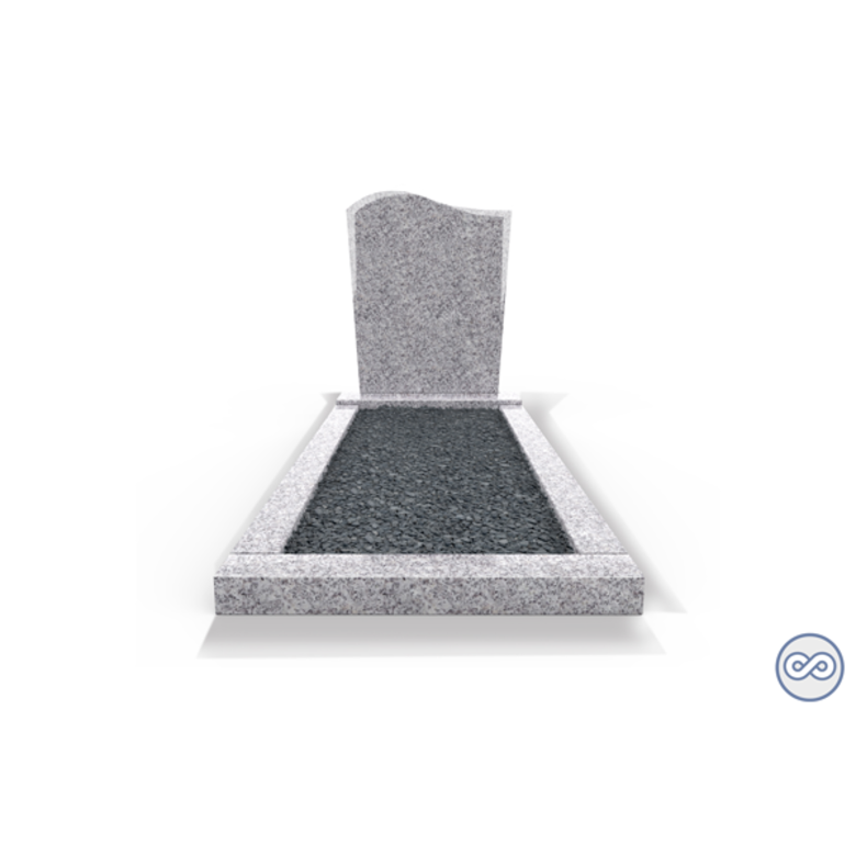 Grafsteenwinkel Staande grafsteen model 'Golf' met omranding en donker grind in de kleur Glittery White