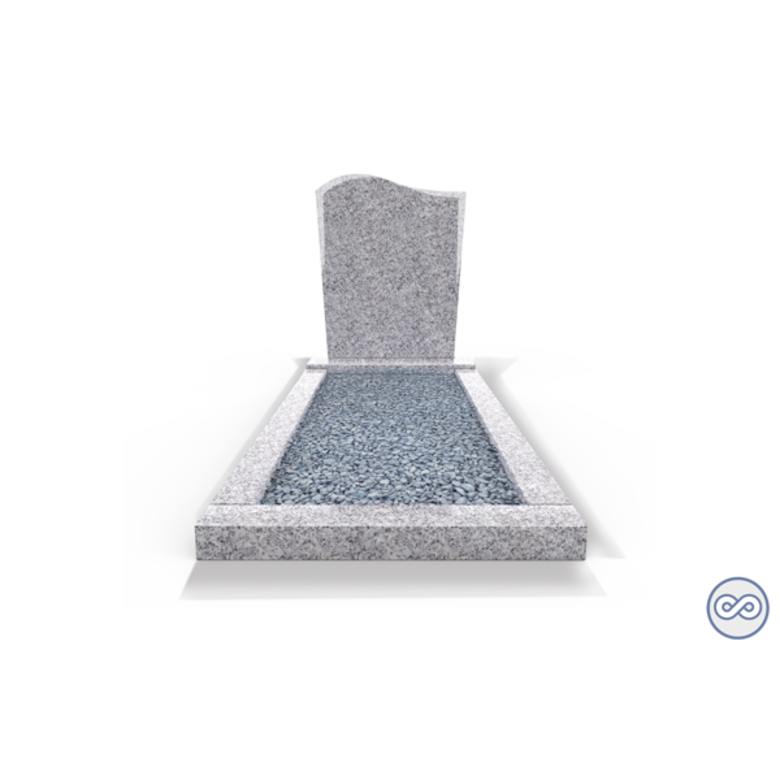 Grafsteenwinkel Staande grafsteen model 'Golf' met omranding en licht grind in de kleur Glittery White