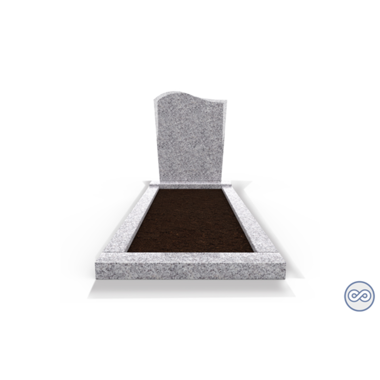 Grafsteenwinkel Staande grafsteen model 'Golf' met omranding en grond in de kleur Glittery White