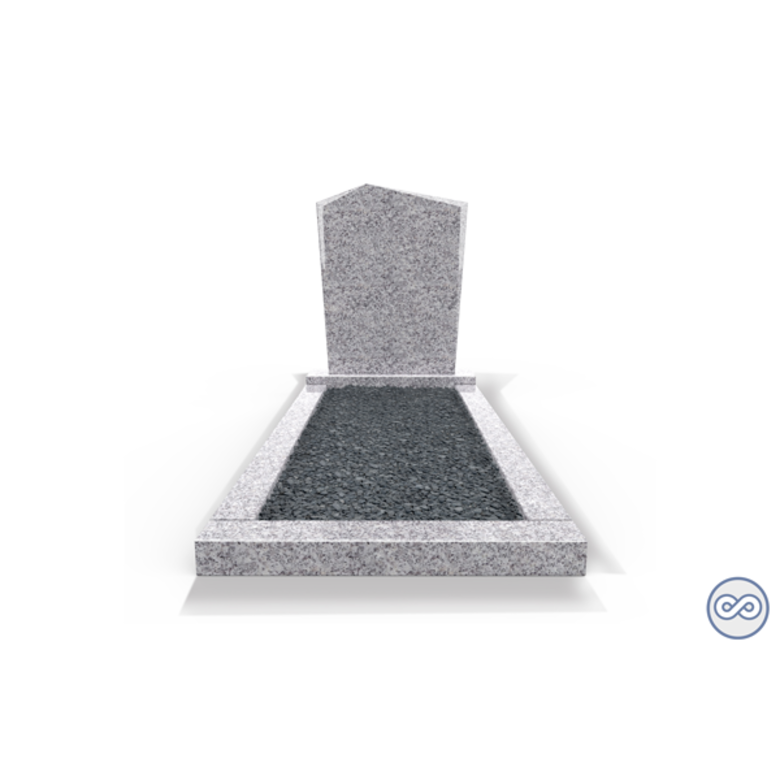 Grafsteenwinkel Staande grafsteen model 'Modern' met omranding en donker grind in de kleur Glittery White