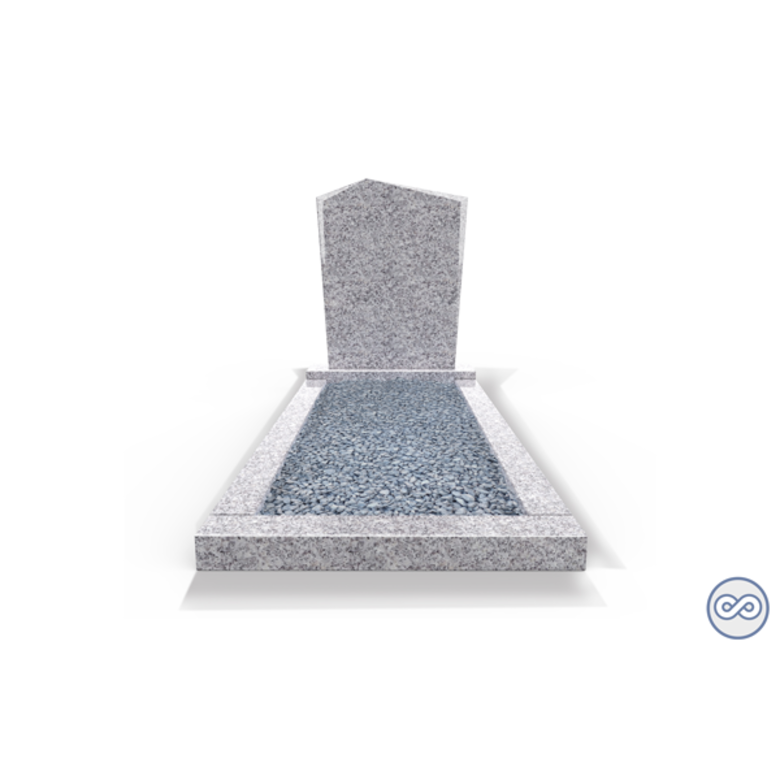 Grafsteenwinkel Staande grafsteen model 'Modern' met omranding en licht grind in de kleur Glittery White