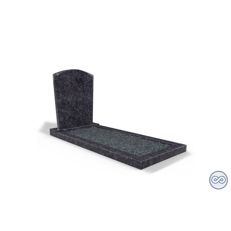 Grafsteenwinkel Staande grafsteen model 'Toog' met omranding en donker grind in de kleur Steel Grey