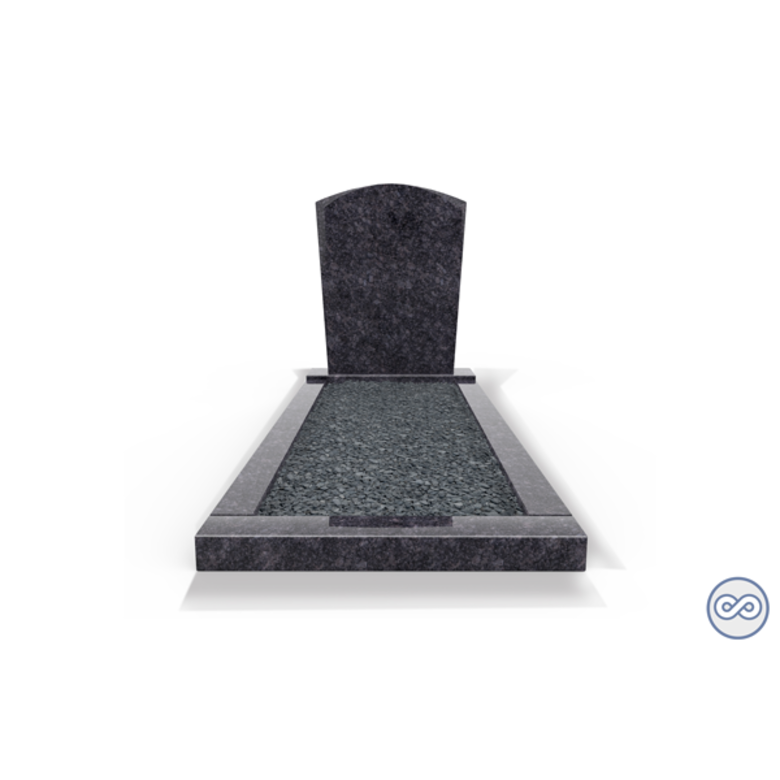 Grafsteenwinkel Staande grafsteen model 'Toog' met omranding en donker grind in de kleur Steel Grey