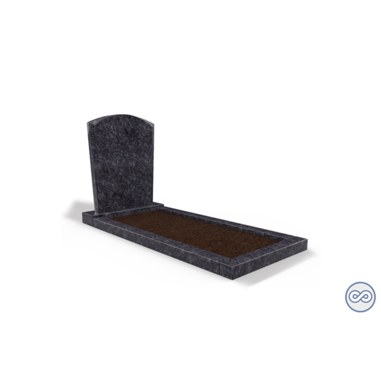 Grafsteenwinkel Staande grafsteen model 'Toog' met omranding en grond in de kleur Steel Grey