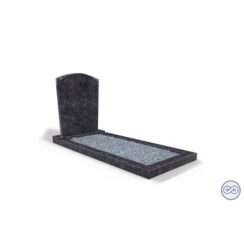 Grafsteenwinkel Staand grafsteen model 'Toog' met omranding en licht grind in de kleur Steel Grey