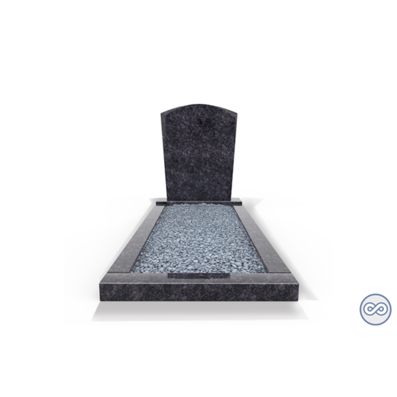 Grafsteenwinkel Staand grafsteen model 'Toog' met omranding en licht grind in de kleur Steel Grey