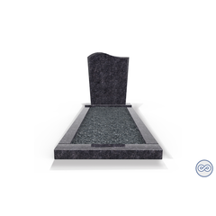 Grafsteenwinkel Staande grafsteen model 'Golf' met omranding en donker grind in de kleur Steel Grey