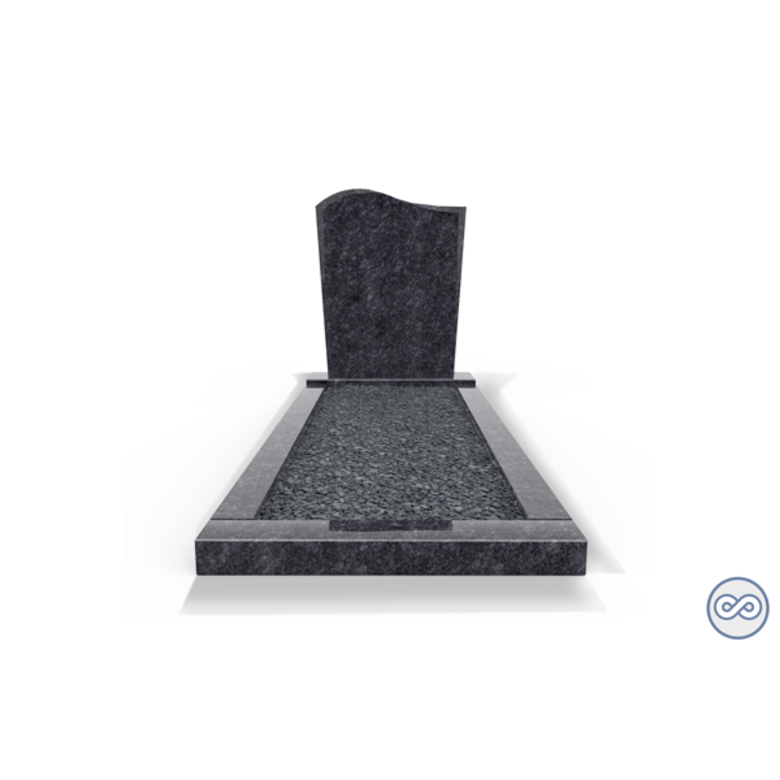 Grafsteenwinkel Staande grafsteen model 'Golf' met omranding en donker grind in de kleur Steel Grey