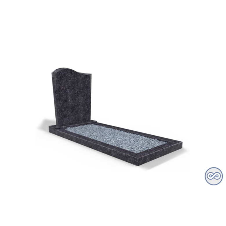 Grafsteenwinkel Staande grafsteen model 'Golf' met omranding en licht grind in de kleur Steel Grey