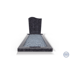 Grafsteenwinkel Staande grafsteen model 'Golf' met omranding en licht grind in de kleur Steel Grey