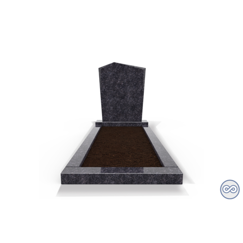 Grafsteenwinkel Staande grafsteen model 'Modern' met omranding en grond in de kleur Steel Grey