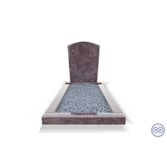 Grafsteenwinkel Staande grafsteen model 'Toog' met omranding en licht grind in de kleur Himalaya Blue