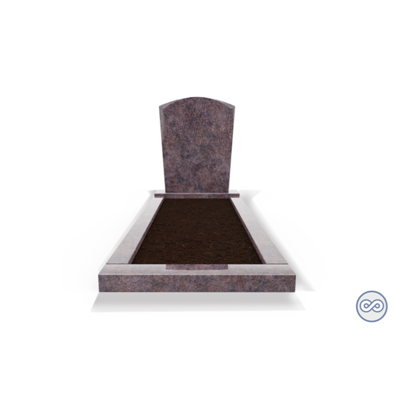 Grafsteenwinkel Staande grafsteen model 'Toog' met omranding en grond in de kleur Himalaya blue