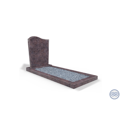 Grafsteenwinkel Staande grafsteen model 'Golf' met omranding en licht grind in de kleur Himalaya Blue