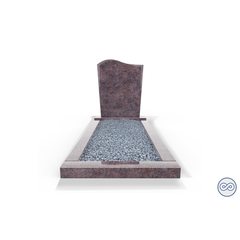 Grafsteenwinkel Staande grafsteen model 'Golf' met omranding en licht grind in de kleur Himalaya Blue